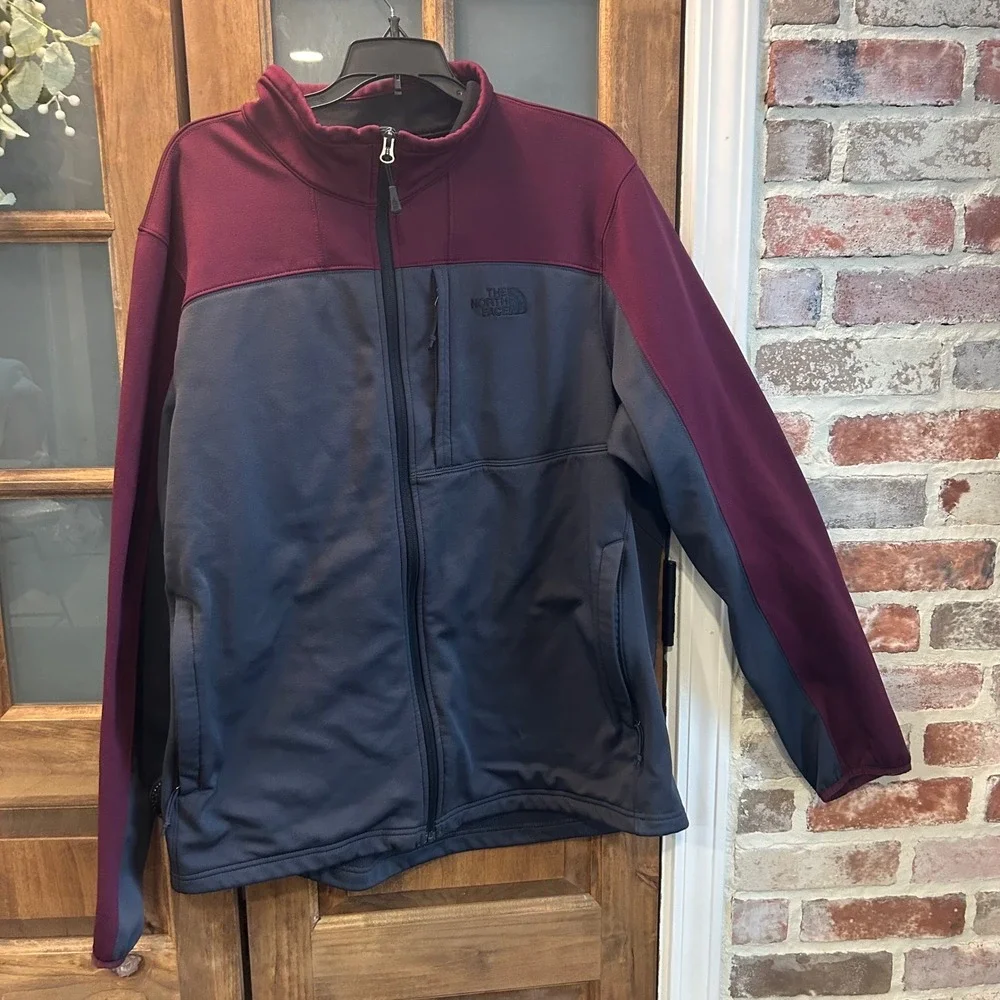 The North Face Jacket Mens Gray Burgundy Colorblock Full Zip Softshell XL